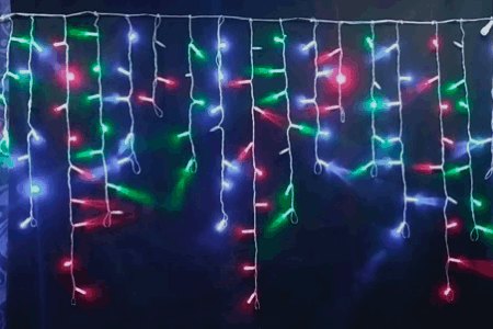 Светодиодная бахрома с мерцанием 3*0,9 м 180LED прозрачный провод IP65, теплый белый