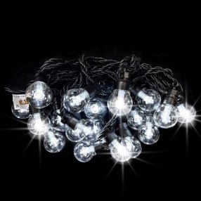 Светодиодная гирлянда Ретро шар d-5см 10м , 100% Флеш, 24V, провод черный, IP65, белый